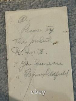 Authentic Hand-written Note Signé Racing Legend Barney Oldfield