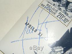 Authentique Neil Armstrong Signé À La Main Sieger Belgique Stamp Bloc Apollo 11 Nasa