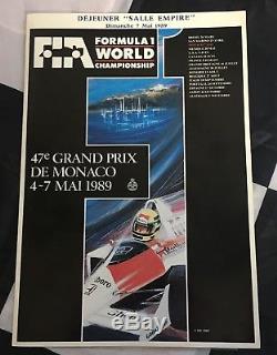 Autographe Ayrton Senna Signé À La Main Signature Monaco Gp 1989 Menu Déjeuner