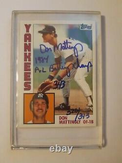Autographié Don Mattingly 1984 Topps Signé Rookie #8 New York Yankees Mint