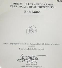 Bob Kane, Co-créateur De DC Comics Batman, Page Signée À La Main, Todd Mueller, Coa