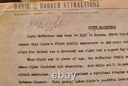 CLYDE MCPHATTER Signé à la main sur papier à en-tête vintage d'un promoteur de tournée original 1957