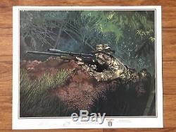 Carlos Hathcock White Feather 1989 Max Crace Print Signé Usmc Sniper Scout