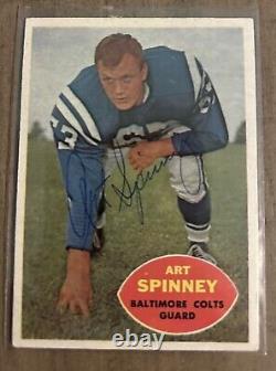 Carte de collection Topps signée à la main par Art Spinney des Baltimore Colts de 1960