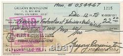 Chèque Personnel Signé Par Gregory Boyington En 1978 Avec L'aco
