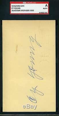 Cy Young Sgc Coa Autograph Signée À La Main 1953 Gpc
