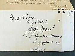 Four Brothers Marx Autographié Lettre Fan Ca. 1932 Signée À La Main