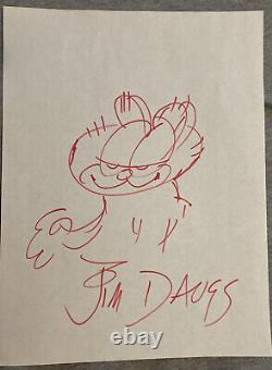 Garfield Jim Davis Original Drawing Signé À La Main Autographié 8 X 11 Avec Coa