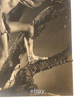 JOHNNY TARZAN WEISSMULLER Autographe Signé à la Main Photographie Vintage 1940's 7x5