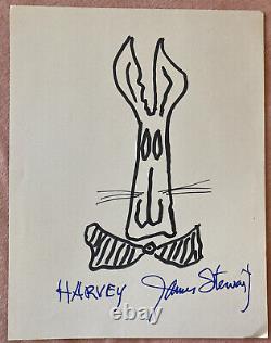 Jimmy Stewart Harvey Dessin Réalisé À La Main Et Autographié 8.5 X 11 Avec Coa