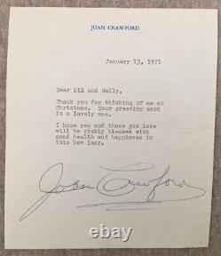 Joan Crawford Full Signature Signé À La Main Lettre Dactylographiée Avec Coa