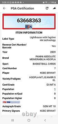 Kobe Bryant 2009-10 Absolute Memorabilia Hoopla Jersey Autographe 2/25 Pop 1 Psa