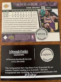 Kobe Bryant Signée À La Main Autographié Los Angeles Lakers Card Basketball Coa