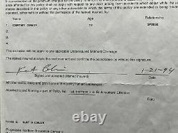 Kurt Cobain Main Signée Lettre De Police D’assurance Automobile Encadrée Jsa Coa Autographe