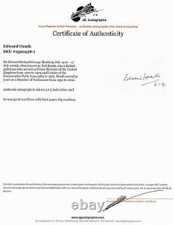 Le Premier ministre britannique Edward Heath a signé à la main une carte 3X5 JG Autographs avec certificat d'authenticité.