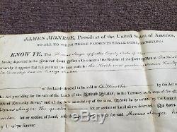 Le Président James Monroe Hardiment Main Signe Présidentielle Document 1819