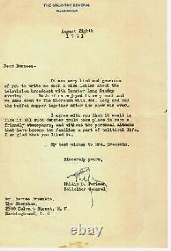Le Solliciteur général Philip Perlman a signé à la main une lettre datée de 1951