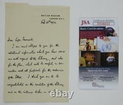 Lettre manuscrite signée de Sir Frederic G Kenyon ALS JSA COA