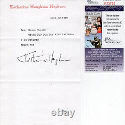 Lettre manuscrite signée par Katharine Hepburn sur papier à en-tête, Je suis à la retraite Jsa