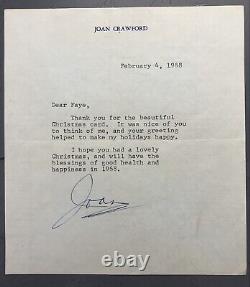 Lettre signée à la main de Joan Crawford avec un stylo à bille bleue en 1968 - Signature Joan
