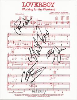 Loverboy partition originale signée à la main 'Working For The Weekend' avec certificat d'authenticité autographié.
