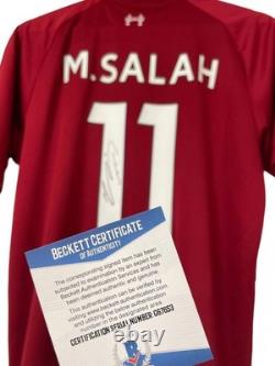 Maillot de football signé à la main, autographié par Mohamed Salah, avec certificat d'authenticité Beckett.