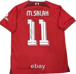 Maillot signé à la main avec autographe de Mohamed Salah de Liverpool et authentifié par BAS