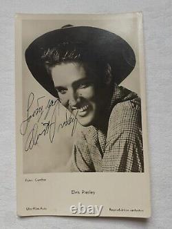 Original Elvis Presley Signé À La Main Autographe Sur Carte Photo Avec Dévouement 1959
