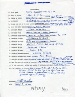 Otto Graham Signé à la Main + Rempli 20 Questions Cleveland Browns Rare HOF