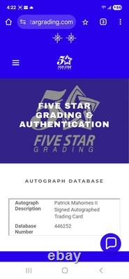 PATRICK MAHOMES II 2023 Panini-Donruss Elite #83 (AUTOGRAPHE MANUSCRIT) Avec COA (FSG)