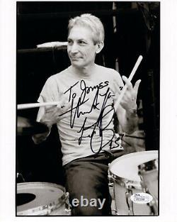 PHOTO 8x10 SIGNÉE À LA MAIN PAR CHARLIE WATTS BATTEUR DES ROLLING STONES À JAMES JSA