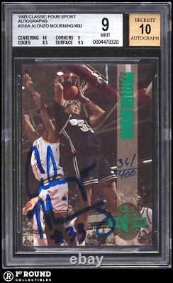 POP 1 Alonzo Mourning BGS 9 avec 10 AU 1993 Classic Four Sport Autographs /400
