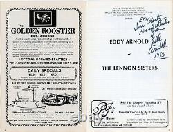 Page signée à la main par Eddy Arnold dans un programme vintage