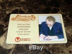 Paul Bettany Rare Signé Autographié Par The Vision Prop Mask Marvel Comics Coa