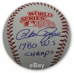 Pete Rose Autographiée Et Signée À La Main 1980 World Series Baseball Ws Champs Beckett