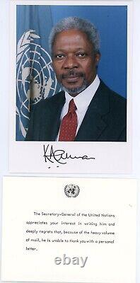 Photographie signée à la main de Kofi Annan + carte des Nations Unies