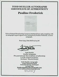 Pionnière du journalisme Pauline Frederick Lettre signée à la main de 1963 COA