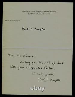 Président du MIT Karl Taylor Compton Main Signé TLS JG Autographs COA