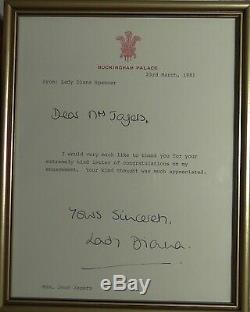 Princesse Diana Signée À La Main Lettre Autographe Libre Buckingham Palace Signature