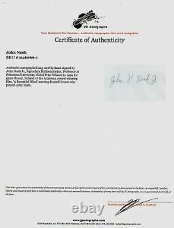 Prix Nobel d'économie John Nash Jr. Carte 3x5 signée à la main avec certificat d'authenticité de JG Autographs