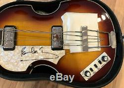 Psa / Adn Beatles Paul Mccartney Signé Guitare Basse Autographié Hofner Gaucher