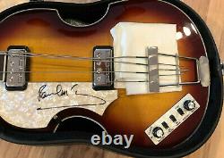 Psa / Adn Beatles Paul Mccartney Signé Guitare Basse Autographié Hofner Gaucher