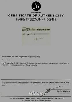 RARE ! Hautboïste Harry Freedman, signature originale à la main, AMQS, certificat d'authenticité de JG Autographs.