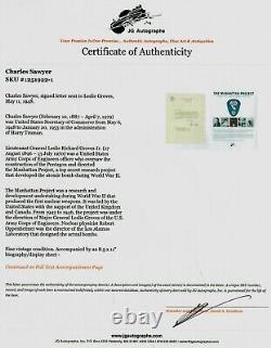 RARE! Le projet Manhattan Charles W. Sawyer lettre signée à la main JG Autographs COA