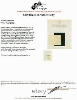 RARE! Le savant danois Georg Brandes signe à la main une page d'album avec certificat JG Autographs COA