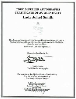 RARE ! Lettre signée à la main par Lady Juliet Townsend datée de 1969 avec certificat d'authenticité