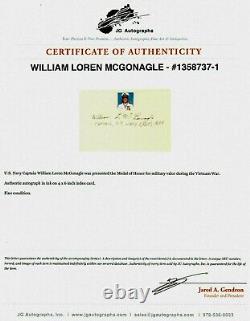 RARE! Médaille d'honneur William McGonagle Carte 4X6 signée à la main JG Autographs COA