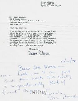 RARE ! Pionniers de l'ornithologie Drs Dean Amadon et Norman Boas Lettre signée à la main COA