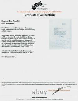 RARE ! Pionniers de l'ornithologie Drs Dean Amadon et Norman Boas Lettre signée à la main COA