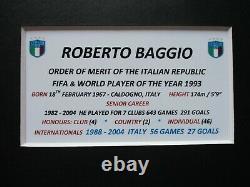 Roberto Baggio Légende Italienne Signé À La Main A3 Photo Mount Display Coa